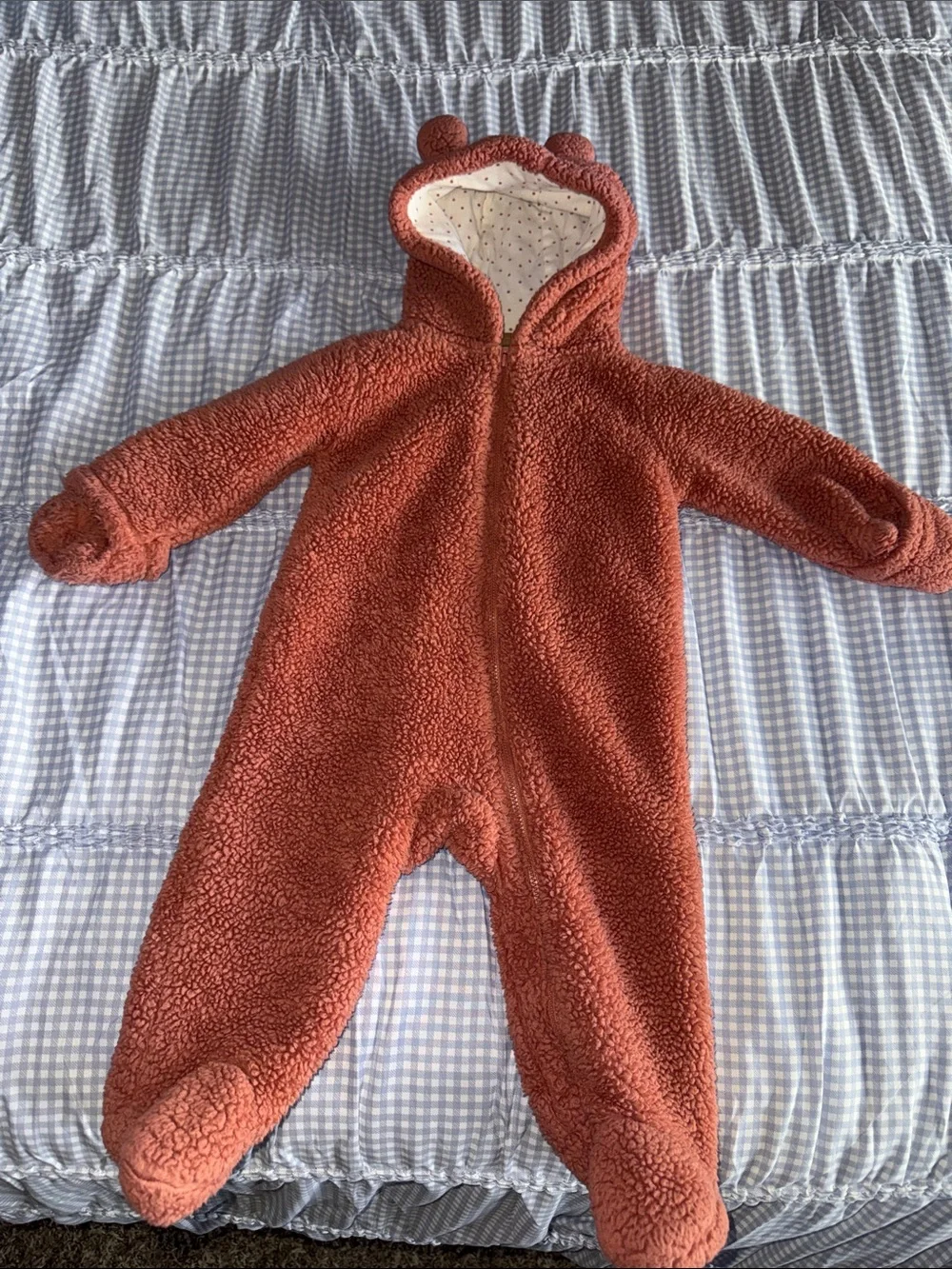 Carter's Rust Orange Sherpa Hooded Footed One-Piece with Bear Ears